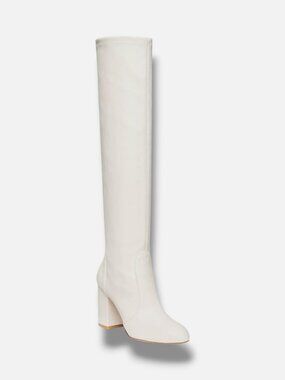 Stuart Weitzman Women's Ivory Yuliana 85 Block-Heel Slouch Boots Shoes Size 6 B